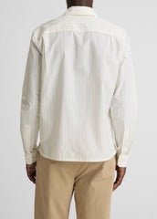 Striped Cotton-Blend Poplin Button-Front Shirt in Long Sleeve - WHITE/PALE YELLOW | VINCE Men