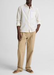 Striped Cotton-Blend Poplin Button-Front Shirt in Long Sleeve - WHITE/PALE YELLOW | VINCE Men