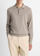 Featherweight Merino Wool-Cashmere Polo Sweater in Long Sleeve - HEATHER SMOKE | VINCE Men