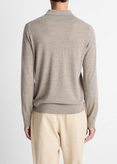 Featherweight Merino Wool-Cashmere Polo Sweater in Long Sleeve - HEATHER SMOKE | VINCE Men
