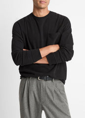 Sueded Jersey Long-Sleeve Pocket T-Shirt in Long Sleeve - BLACK | VINCE Men