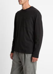 Sueded Jersey Long-Sleeve Pocket T-Shirt in Long Sleeve - BLACK | VINCE Men