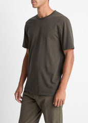 Garment Dye Cotton T-Shirt in Short Sleeve - WASHED DARK LEAF | VINCE Men