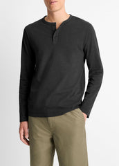 Garment Dye Cotton Long-Sleeve Henley in Henleys & Polos - TRUE BLACK | VINCE Men