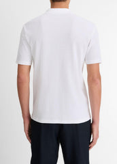 Cotton-Blend Johnny-Collar Polo Shirt in Short Sleeve - OPTIC WHITE | VINCE Men