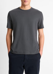 Pima Cotton Piqué Crew Neck T-Shirt in Short Sleeve - SOFT BLACK | VINCE Men