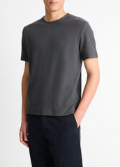 Pima Cotton Piqué Crew Neck T-Shirt in Short Sleeve - SOFT BLACK | VINCE Men