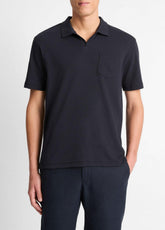 Cotton-Blend Johnny-Collar Polo Shirt in Short Sleeve - COASTAL BLUE | VINCE Men