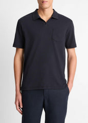 Cotton-Blend Johnny-Collar Polo Shirt in Short Sleeve - COASTAL BLUE | VINCE Men