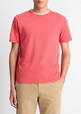 Garment Dye Cotton T-Shirt in Short Sleeve - WASHED CORAL RED | VINCE Men