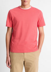 Garment Dye Cotton T-Shirt in Short Sleeve - WASHED CORAL RED | VINCE Men