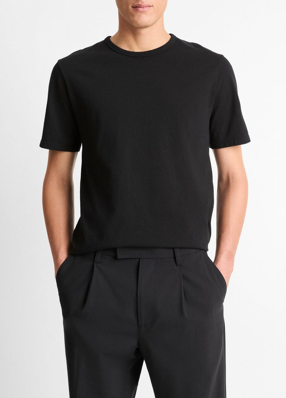 Garment Dye Cotton T-Shirt in Short Sleeve - TRUE BLACK | VINCE Men