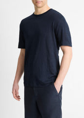 Linen Crew Neck T-Shirt in Short Sleeve - COASTAL BLUE | VINCE Men