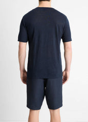 Linen Crew Neck T-Shirt in Short Sleeve - COASTAL BLUE | VINCE Men