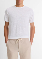 Linen Crew Neck T-Shirt in Short Sleeve - OPTIC WHITE | VINCE Men
