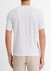 Linen Crew Neck T-Shirt in Short Sleeve - OPTIC WHITE | VINCE Men