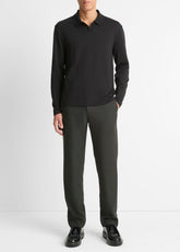 Milano Pima Cotton-Blend Johnny-Collar Shirt in Long Sleeve - BLACK | VINCE Men