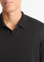Milano Pima Cotton-Blend Johnny-Collar Shirt in Long Sleeve - BLACK | VINCE Men
