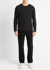 Pima Cotton Piqué Long-Sleeve T-Shirt in Long Sleeve - BLACK | VINCE Men