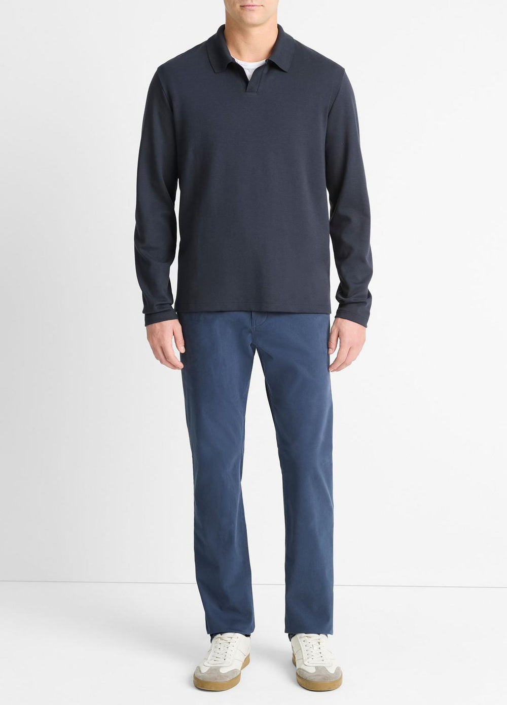 Milano Pima Cotton-Blend Johnny-Collar Shirt in Long Sleeve - COASTAL BLUE | VINCE Men