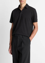 Garment Dye Cotton Polo Shirt in Short Sleeve - TRUE BLACK | VINCE Men