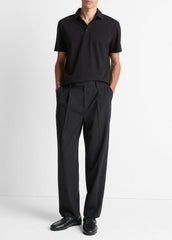 Garment Dye Cotton Polo Shirt in Short Sleeve - TRUE BLACK | VINCE Men