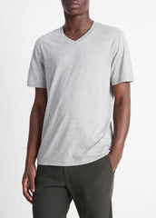 Pima Cotton V-Neck T-Shirt in Short Sleeve - HEATHER STEEL | VINCE Men