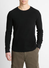 Pima Cotton-Blend Thermal Long-Sleeve Pullover in Long Sleeve - BLACK | VINCE Men