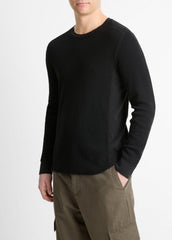 Pima Cotton-Blend Thermal Long-Sleeve Pullover in Long Sleeve - BLACK | VINCE Men