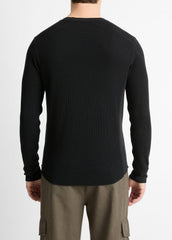 Pima Cotton-Blend Thermal Long-Sleeve Pullover in Long Sleeve - BLACK | VINCE Men