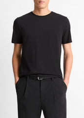 Pima Cotton Crew Neck T-Shirt in Short Sleeve - BLACK | VINCE Men