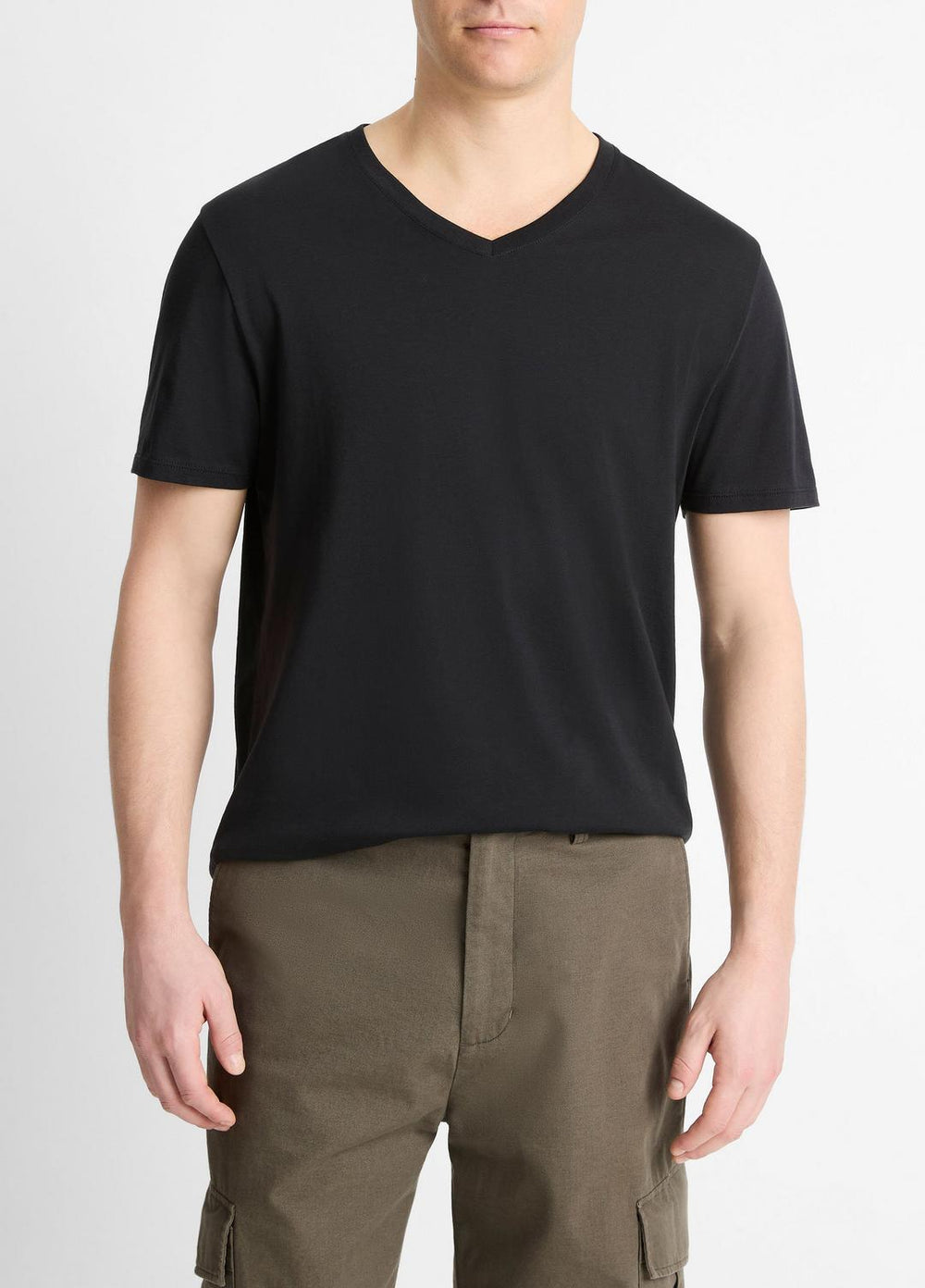 Pima Cotton V-Neck T-Shirt in Short Sleeve - BLACK | VINCE Men