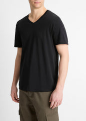 Pima Cotton V-Neck T-Shirt in Short Sleeve - BLACK | VINCE Men