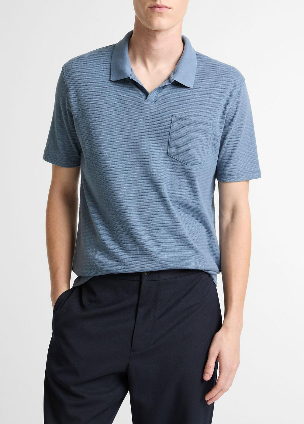 Garment Dye Cotton Polo Shirt in Short Sleeve - WASHED RAINWATER | VINCE Men