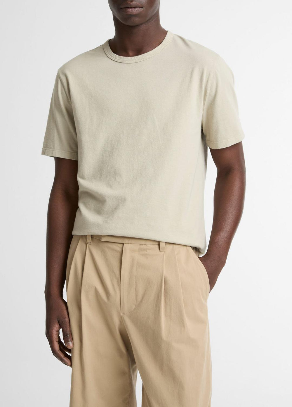 Garment Dye Cotton T-Shirt in Short Sleeve - WASHED PARCHMENT | VINCE Men