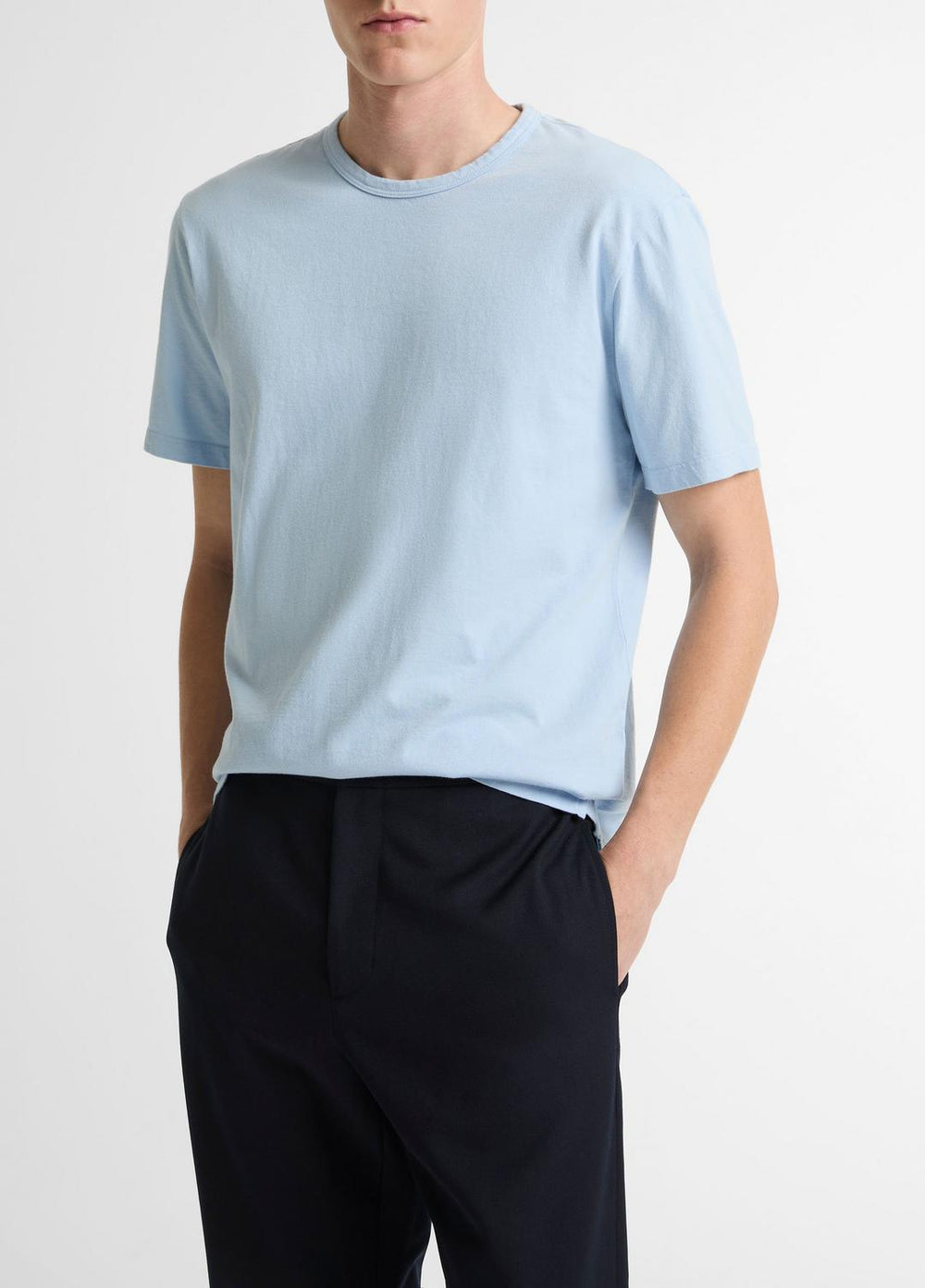 Garment Dye Cotton T-Shirt in Short Sleeve - WASHED RAINWATER | VINCE Men
