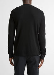 Jacquard-Rib Cotton Henley in Long Sleeve - BLACK | VINCE Men