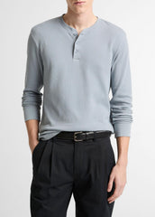 Jacquard-Rib Cotton Henley in Long Sleeve - STEEL BLUE | VINCE Men