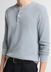 Jacquard-Rib Cotton Henley in Long Sleeve - STEEL BLUE | VINCE Men