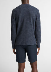 Double-Knit Cotton-Blend Long-Sleeve Shirt in Long Sleeve - HEATHER COASTAL BLUE | VINCE Men