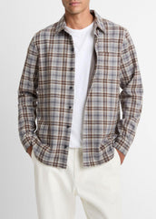 Plaid Cotton-Blend Shirt Jacket in Shirt Jackets - HEATHER FOG COMBO | VINCE Men