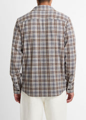 Plaid Cotton-Blend Shirt Jacket in Shirt Jackets - HEATHER FOG COMBO | VINCE Men