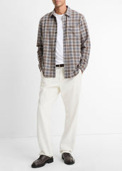 Plaid Cotton-Blend Shirt Jacket in Shirt Jackets - HEATHER FOG COMBO | VINCE Men