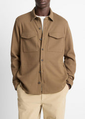 Double-Knit Cotton-Blend Piqué Shirt Jacket in Shirt Jackets - HIGHLANDS/MEDIUM HEATHER GREY | VINCE Men