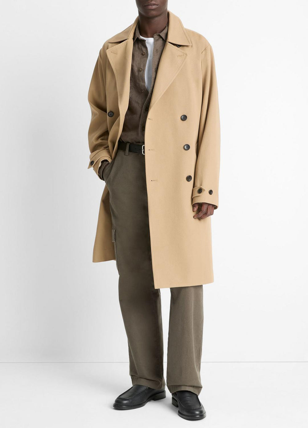 Italian Cotton Double-Breasted Trench Coat in Coats - LIGHT BEACHWOOD | VINCE Men
