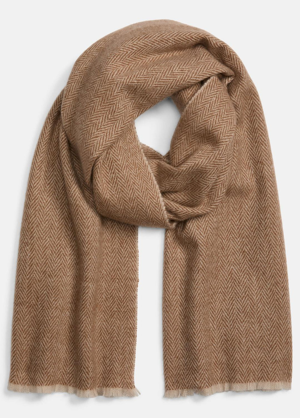 Herringbone Cashmere Scarf in Scarves & Hats - WALNUT/HEATHER OAT | VINCE Men