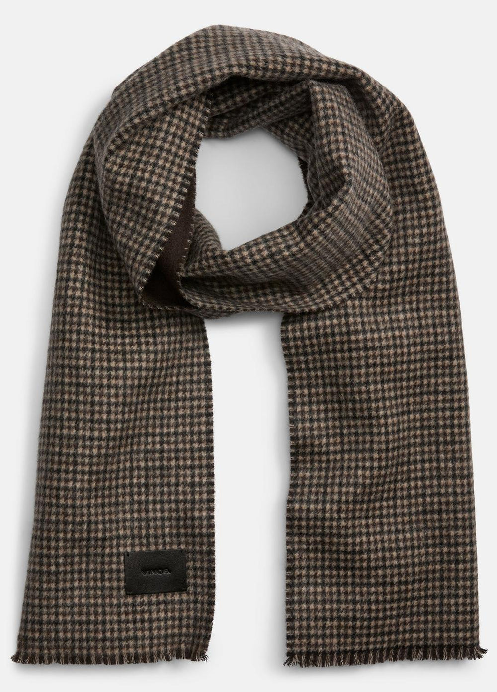 Double-Face Houndstooth Wool-Cashmere Scarf in Scarves & Hats - BROWN | VINCE Men