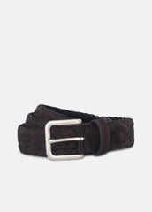 Men's 35mm Woven Suede Belt in Belts - CHOCOLATE/PALLADIUM | VINCE Men