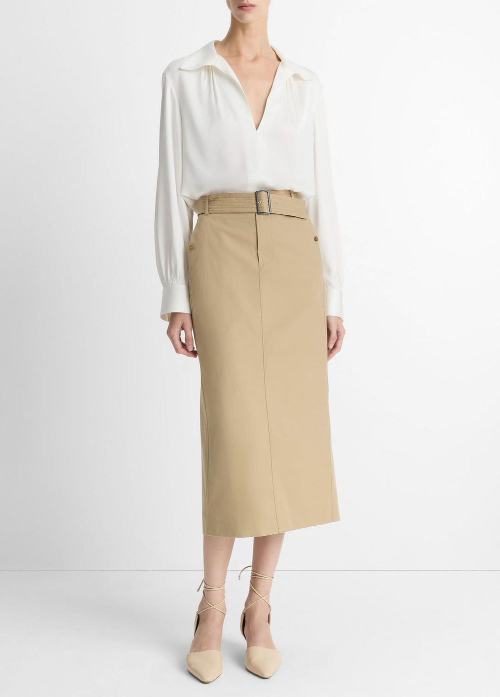 Cotton Trench Pencil Skirt in Dresses & Skirts - COBBLE STONE | VINCE Sale