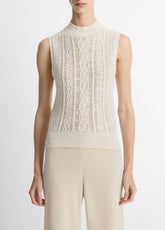 Cable Cotton-Blend Double-Layer Shell in Sweaters - OFF WHITE/GOLD CLIFF | VINCE Sale